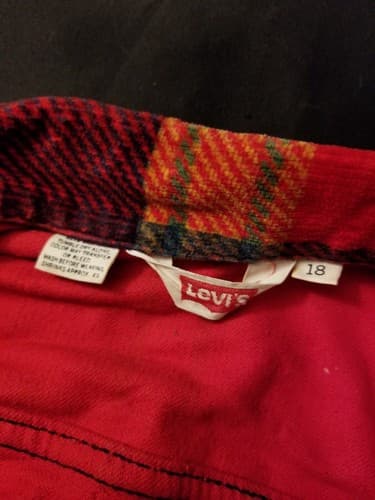 RARE 1970s Vintage Levis Bedford Corduroy Shirt Jacket Womens Small 18 Red Plaid - Thumbnail 4