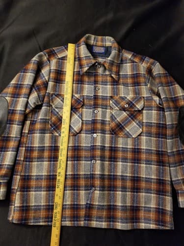 Vtg Pendleton Wool Cruiser Heavy Shirt Jacket Plaid Mens L Rare Leather Elbow - Thumbnail 8