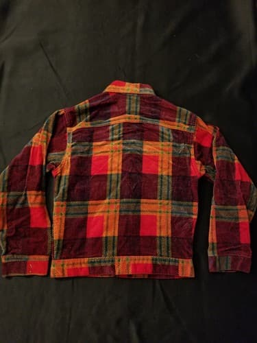 RARE 1970s Vintage Levis Bedford Corduroy Shirt Jacket Womens Small 18 Red Plaid - Thumbnail 5
