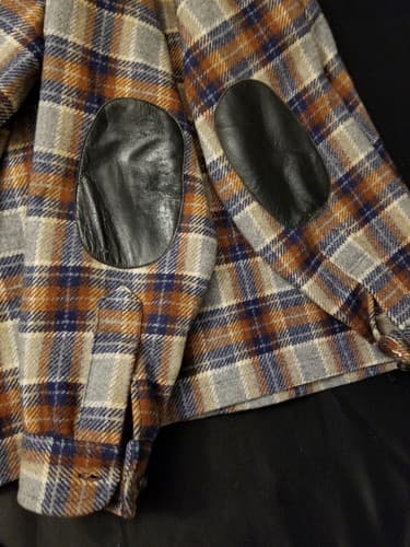 Vtg Pendleton Wool Cruiser Heavy Shirt Jacket Plaid Mens L Rare Leather Elbow - Thumbnail 7