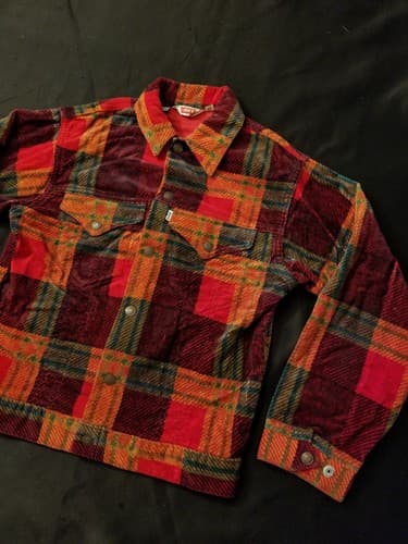 RARE 1970s Vintage Levis Bedford Corduroy Shirt Jacket Womens Small 18 Red Plaid - Thumbnail 2