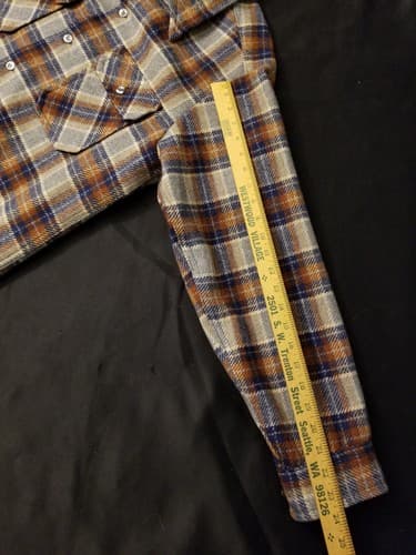 Vtg Pendleton Wool Cruiser Heavy Shirt Jacket Plaid Mens L Rare Leather Elbow - Thumbnail 10
