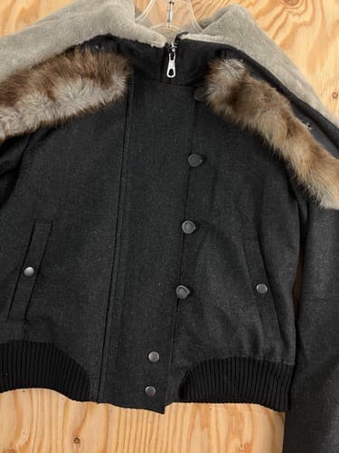rag & bone Jacket Womens 10 Black Coat Split Hood Shearling Fur Collar Cashmere - Thumbnail 10