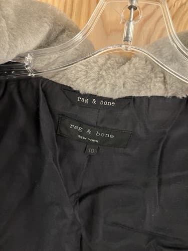 rag & bone Jacket Womens 10 Black Coat Split Hood Shearling Fur Collar Cashmere - Thumbnail 6