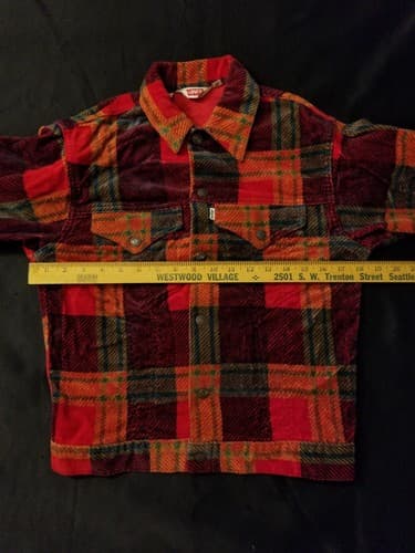 RARE 1970s Vintage Levis Bedford Corduroy Shirt Jacket Womens Small 18 Red Plaid - Thumbnail 8