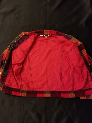 RARE 1970s Vintage Levis Bedford Corduroy Shirt Jacket Womens Small 18 Red Plaid - Thumbnail 3