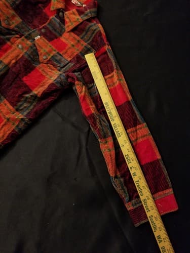 RARE 1970s Vintage Levis Bedford Corduroy Shirt Jacket Womens Small 18 Red Plaid - Thumbnail 9