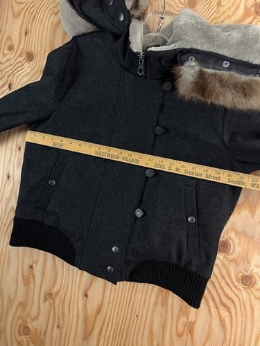 rag & bone Jacket Womens 10 Black Coat Split Hood Shearling Fur Collar Cashmere - Thumbnail 15