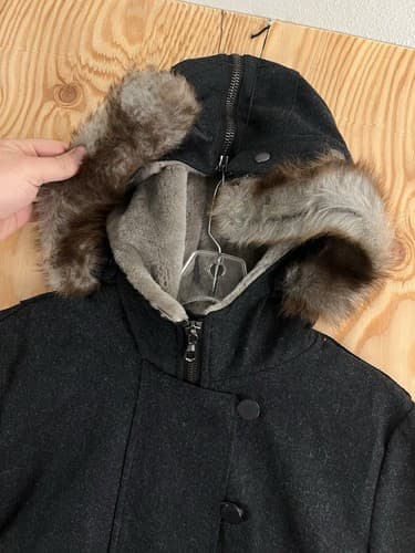 rag & bone Jacket Womens 10 Black Coat Split Hood Shearling Fur Collar Cashmere - Thumbnail 4