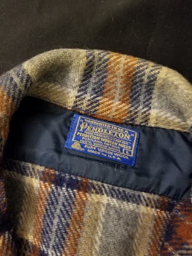 Vtg Pendleton Wool Cruiser Heavy Shirt Jacket Plaid Mens L Rare Leather Elbow - Thumbnail 3