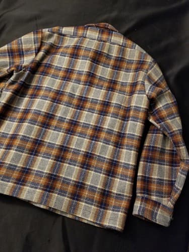 Vtg Pendleton Wool Cruiser Heavy Shirt Jacket Plaid Mens L Rare Leather Elbow - Thumbnail 6