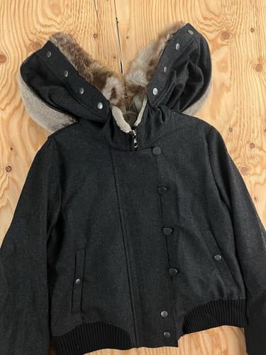 rag & bone Jacket Womens 10 Black Coat Split Hood Shearling Fur Collar Cashmere - Thumbnail 2