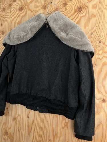 rag & bone Jacket Womens 10 Black Coat Split Hood Shearling Fur Collar Cashmere - Thumbnail 12