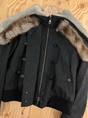 rag & bone Jacket Womens 10 Black Coat Split Hood Shearling Fur Collar Cashmere - Thumbnail 8