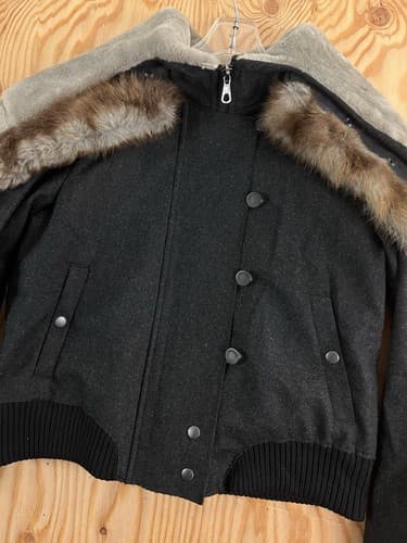 rag & bone Jacket Womens 10 Black Coat Split Hood Shearling Fur Collar Cashmere - Thumbnail 9