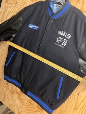 League of Legends Mens XL 23 WORLDS Varsity Jacket LOL Wool /Leather Bomber - Thumbnail 14