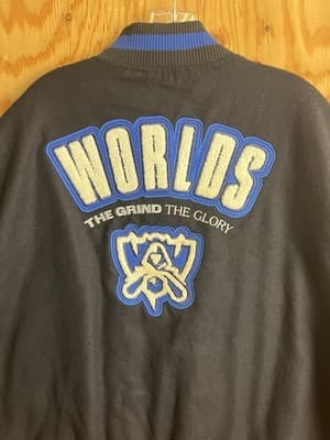League of Legends Mens XL 23 WORLDS Varsity Jacket LOL Wool /Leather Bomber - Thumbnail 16