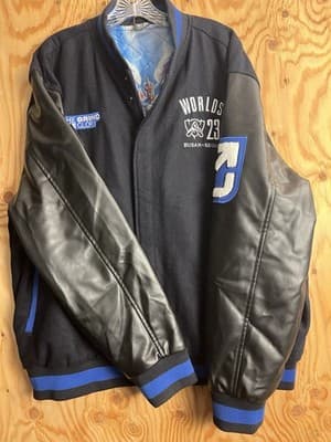 League of Legends Mens XL 23 WORLDS Varsity Jacket LOL Wool /Leather Bomber - Thumbnail 11