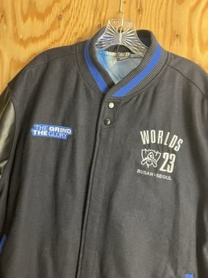 League of Legends Mens XL 23 WORLDS Varsity Jacket LOL Wool /Leather Bomber - Thumbnail 12