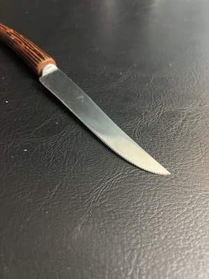 VTG Regent Stainless Sheffield England Bakelite Faux Stag Horn Steak Knife - Thumbnail 6