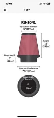 K&N RU-1041 Universal 6” Flange Clamp-On High-Flow Air Filter Free Shipping NEW - Thumbnail 12