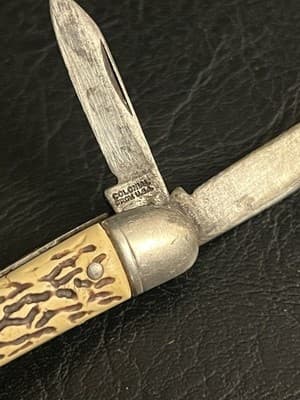 Vtg Colonial Prov USA Small 2.5” Pocket Jack Knife 2 Stainless Blades Faux Stag - Thumbnail 3