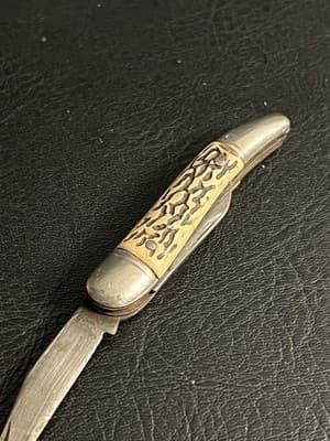 Vtg Colonial Prov USA Small 2.5” Pocket Jack Knife 2 Stainless Blades Faux Stag - Thumbnail 8