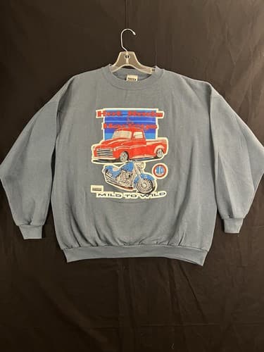 Vtg Hotrods Harleys Sweatshirt Mild To Wild Mens 2XL Davidson Grey Blue Rushford - Image 1