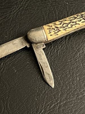 Vtg Colonial Prov USA Small 2.5” Pocket Jack Knife 2 Stainless Blades Faux Stag - Thumbnail 2
