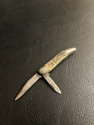 Vtg Colonial Prov USA Small 2.5” Pocket Jack Knife 2 Stainless Blades Faux Stag - Image 1