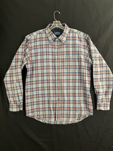 Pendleton Lodge Wool Button Shirt Men’s XL Blue Red Plaid Fitted - Chest Pocket - Image 1
