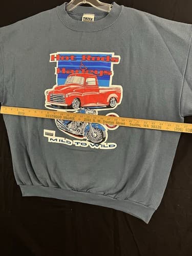 Vtg Hotrods Harleys Sweatshirt Mild To Wild Mens 2XL Davidson Grey Blue Rushford - Thumbnail 8