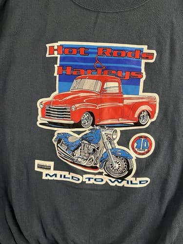 Vtg Hotrods Harleys Sweatshirt Mild To Wild Mens 2XL Davidson Grey Blue Rushford - Thumbnail 2
