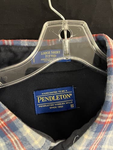 Pendleton Lodge Wool Button Shirt Men’s XL Blue Red Plaid Fitted - Chest Pocket - Thumbnail 3