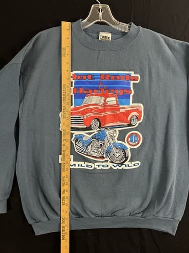 Vtg Hotrods Harleys Sweatshirt Mild To Wild Mens 2XL Davidson Grey Blue Rushford - Thumbnail 7