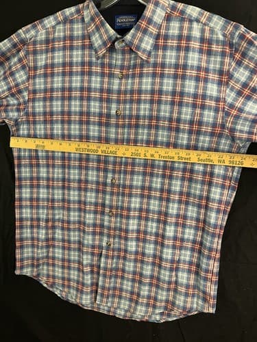 Pendleton Lodge Wool Button Shirt Men’s XL Blue Red Plaid Fitted - Chest Pocket - Thumbnail 9