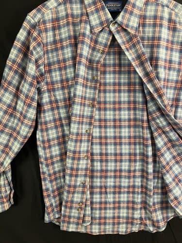 Pendleton Lodge Wool Button Shirt Men’s XL Blue Red Plaid Fitted - Chest Pocket - Thumbnail 4