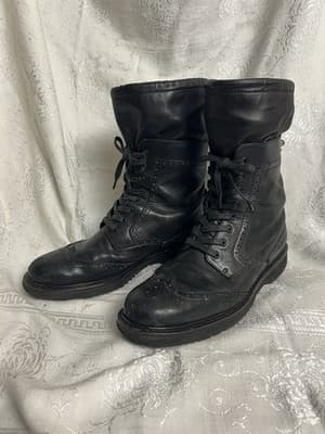 PRADA Wingtip Combat Boots Womens 40/ US 9.5 Black Leather Lace Up Brogue Black - Image 1