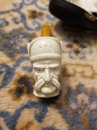 RARE Meerschaum Pipe Viking Mustache Man Head Hand Carved Turkey Tobacco White - Thumbnail 5