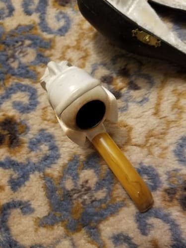RARE Meerschaum Pipe Viking Mustache Man Head Hand Carved Turkey Tobacco White - Thumbnail 9