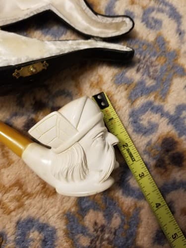 RARE Meerschaum Pipe Viking Mustache Man Head Hand Carved Turkey Tobacco White - Thumbnail 13