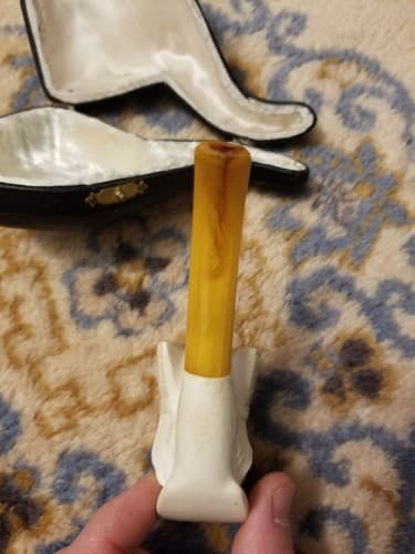 RARE Meerschaum Pipe Viking Mustache Man Head Hand Carved Turkey Tobacco White - Thumbnail 8