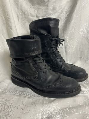 PRADA Wingtip Combat Boots Womens 40/ US 9.5 Black Leather Lace Up Brogue Black - Thumbnail 20