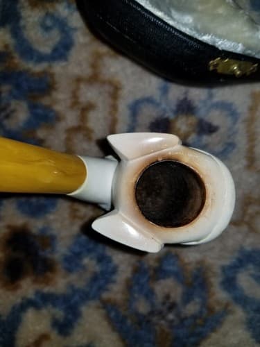 RARE Meerschaum Pipe Viking Mustache Man Head Hand Carved Turkey Tobacco White - Thumbnail 11