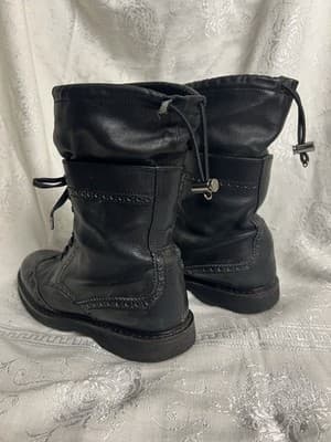 PRADA Wingtip Combat Boots Womens 40/ US 9.5 Black Leather Lace Up Brogue Black - Thumbnail 3
