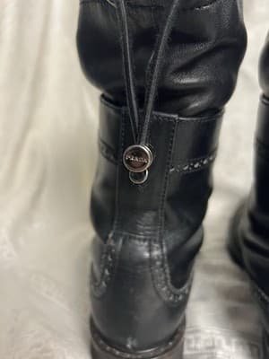 PRADA Wingtip Combat Boots Womens 40/ US 9.5 Black Leather Lace Up Brogue Black - Thumbnail 7