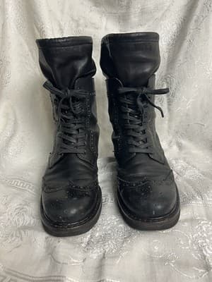 PRADA Wingtip Combat Boots Womens 40/ US 9.5 Black Leather Lace Up Brogue Black - Thumbnail 11