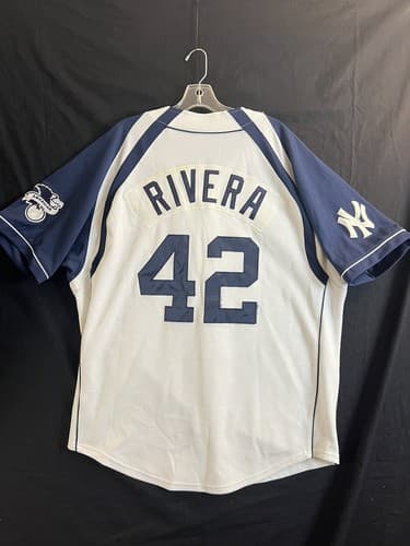 VTG Nike New York Yankees RIVERA Authentic Jersey Large Blue American Stitched - Thumbnail 2