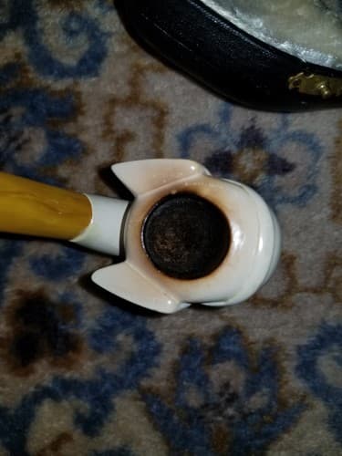 RARE Meerschaum Pipe Viking Mustache Man Head Hand Carved Turkey Tobacco White - Thumbnail 10