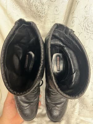 PRADA Wingtip Combat Boots Womens 40/ US 9.5 Black Leather Lace Up Brogue Black - Thumbnail 18